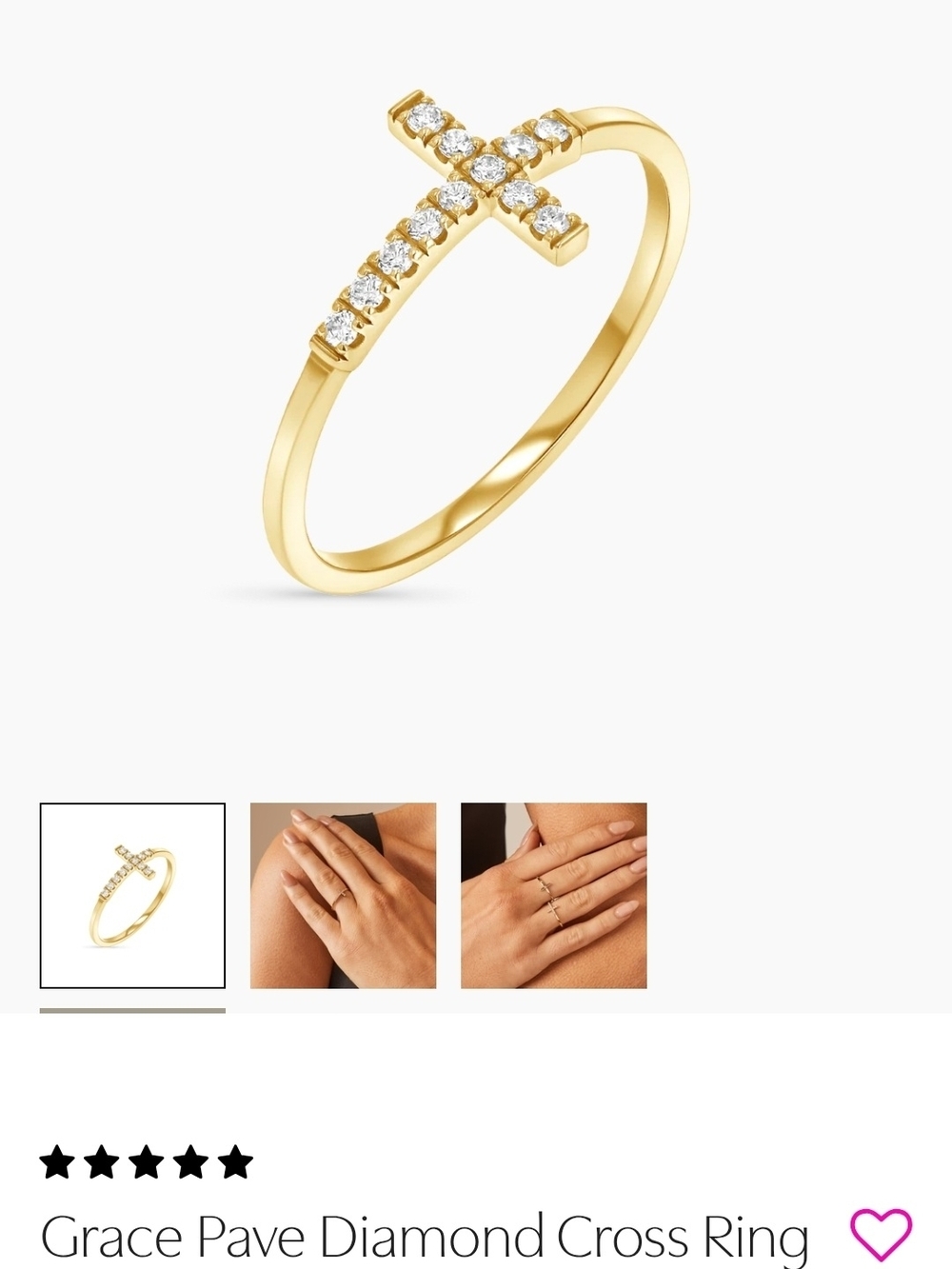 Grace Gold Pave Cross Ring with Diamonds